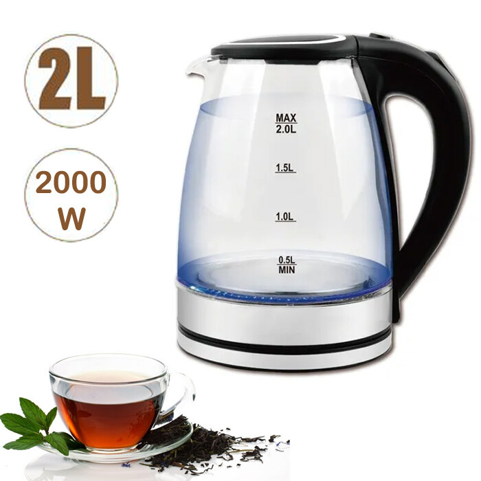Bollitore Elettrico Vetro 2L 2000W - Ideale per Tisane e Tè in Cucina