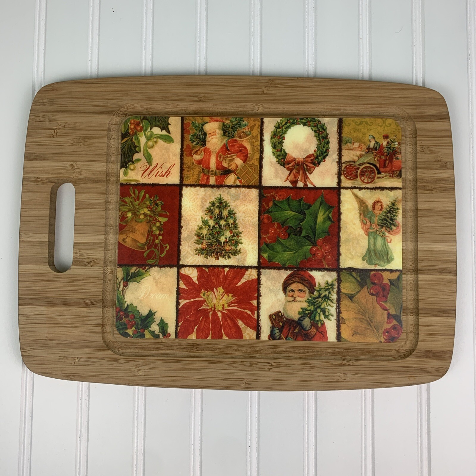 Cutting Board Bamboo Santa Angel Pointsettia Gourmet Cottage Granny Core 15 X 11-image
