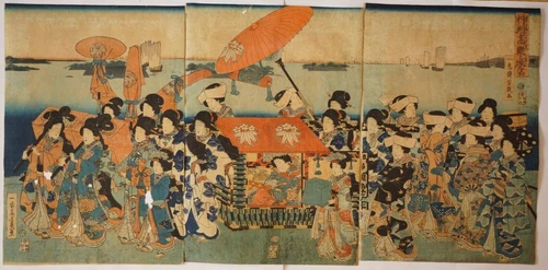 Japanese Woodblock Print Ukyo-e 3 Sheet Series by Yoshiiku Ichiesai 0901B11G