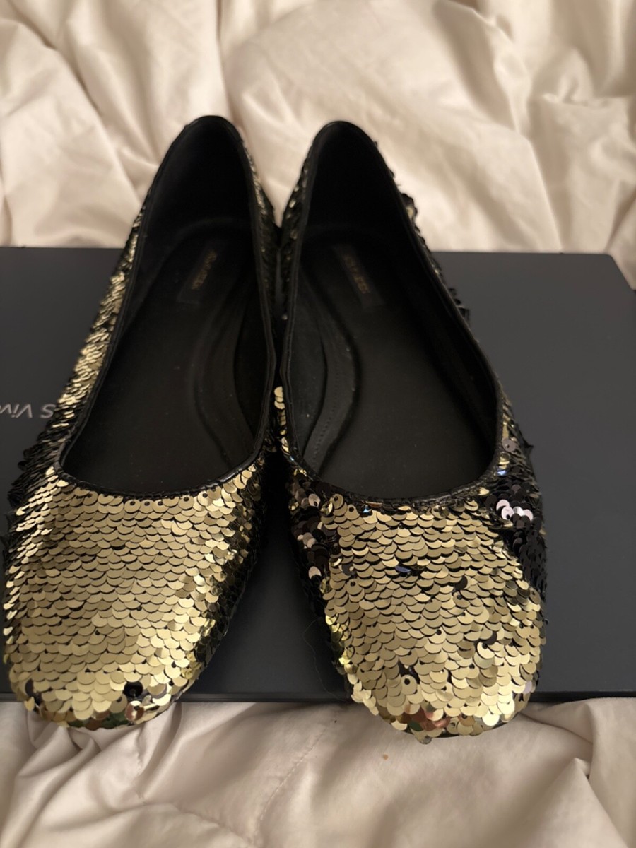 AVA & AIDEN Women's Sequence Sequin Flats - Black Gold - Size 8 AVA & AIDEN Women's Sequence Sequin Flats - Black Gold - Size 8