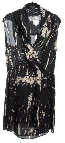 PARKER Black Beige Dress 100% Silk Sleeveless Faux