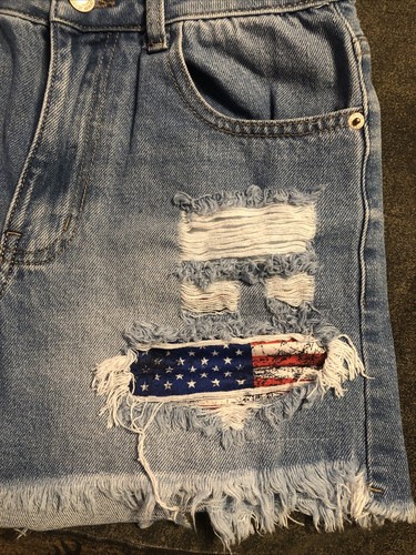 Neu ohne Etikett Damen Jeansshorts amerikanische Flagge Größe 10 #1375 - Bild 2 von 12