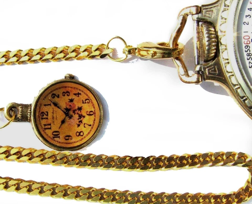 Cadena de reloj de bolsillo chapada en oro de 12 pulgadas con cadena de llavero extendida ornamentada Foto 2 de 2