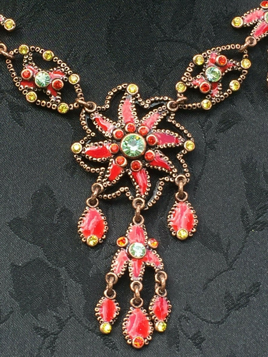 Collier Plastron TARATATA France - Émail Et Strass Multicolore, Créateur Français, Vintage