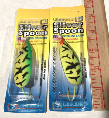 LOT OF 2 Luhr Jensen Pre Rapala SPIRIT SPOON 3/4oz FIRE TIGER Wobbler Lures USA