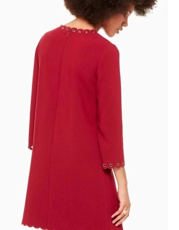 Abito a tubino KATE SPADE rosso passante orlo smerlato taglia 8 foderato estivo nuovo $298