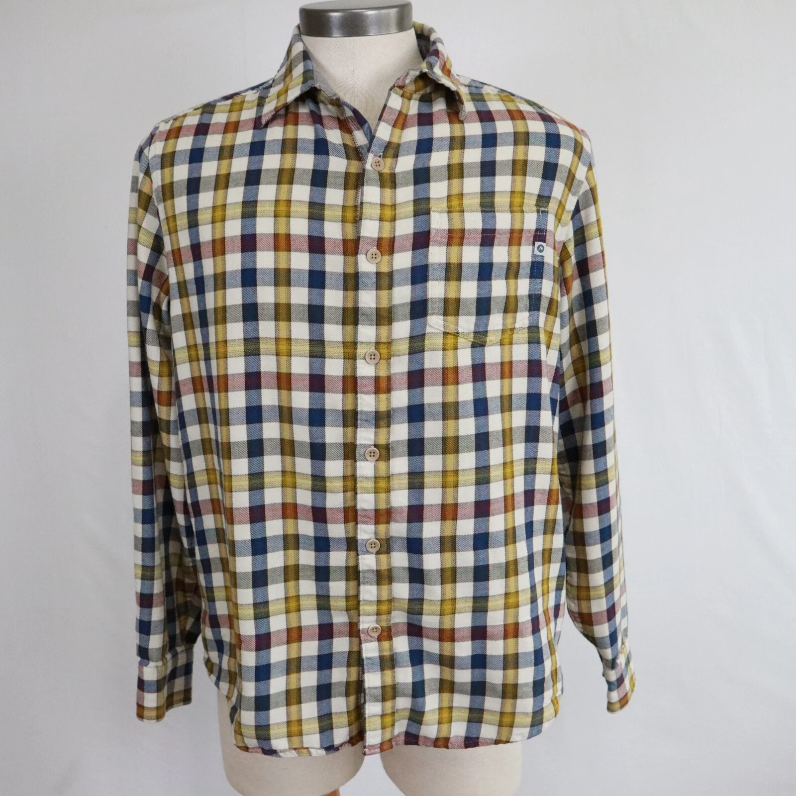 Marmot Flannel Shirt Mens Medium Outdoor Pocket Button Up Plaid Long Sleeve