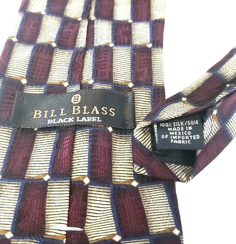 Gravata masculina Bill Blass xadrez preta vermelha e dourada clássica de seda larga - Imagem 4 de 4