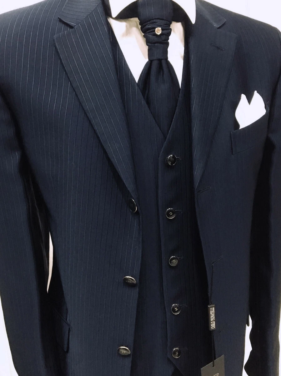 SIGNED 48 CARLO PIGNATELLI SUIT GROOM WEDDING ITALIAN DESIGNER BLUE WEDDING DRES