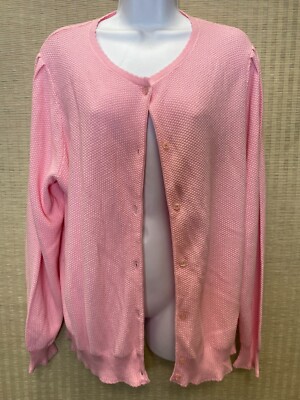 NWT SagHarbor Woman's Pink Cardigan Sweater 1X 100% Cotton 