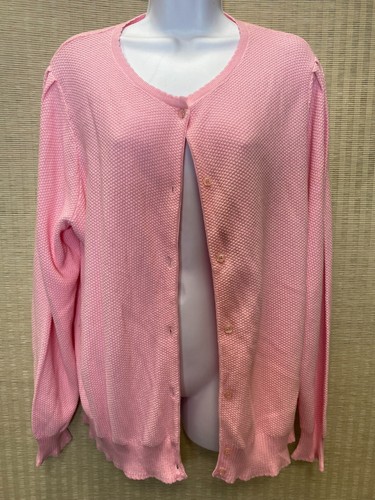 Pink Cardigan Sweater 1X 100% Cotton | eBay