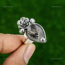 Natural African Amethyst Multi Stone Flower Adjustable Ring 925 Silver For Women