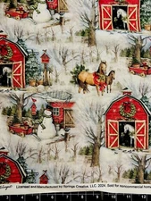 Tina Scrap 9"x21" Winter Tree Country Red Barn Horse Christmas FABRIC COTTON
