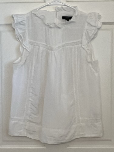 J crew White Flutter Sleeve Blouse Pin Tuck & Lace Details Cotton &silk Blouse S
