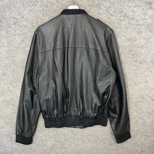 Giacca AllSaints Uomo Grande Nera Vera Pelle Caribou Bomber Cappotto Moto - Foto 9 di 12