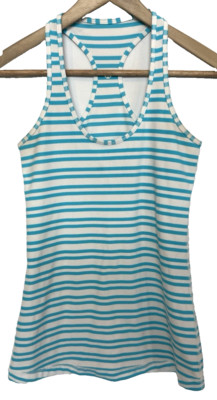Lululemon Athletic Cool Racerback Stripe Tank Aqua Blue Womens Size 6 Active