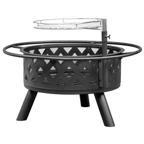 High Quality 30in Metal Fire Pit with Cooking Grates Outdoor Black US - Picture 9 of 21