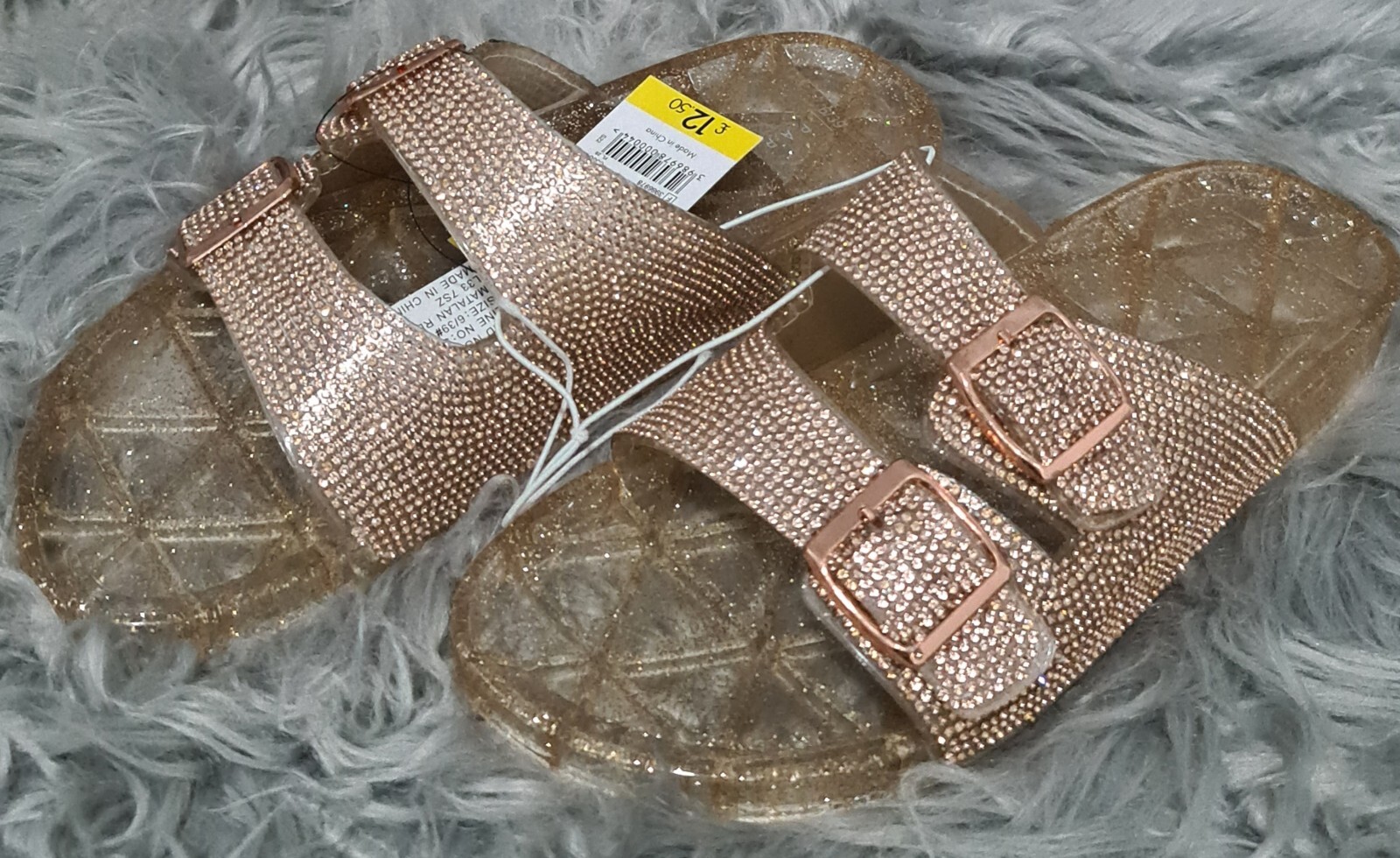PANTOFOLA D’ORO Pantofole Mini fibbie Ice Princess Slides Diamento Oro Rosa Taglia 6 Nuove con Etichetta