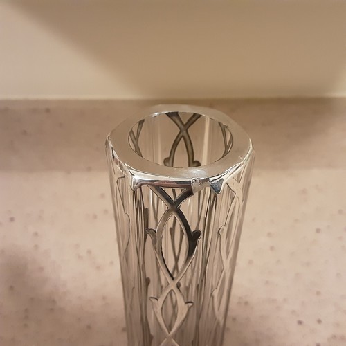 Glass Vase with Floral Design Silver Plate Overlay ~ 11" Tall - Picture 3 of 10