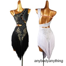 Women Rhinestone Latin Dance Dress Competition Salsa Tango Ballroom Tassel Dress