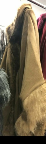 WOMEN CELEBRITY PONCHO LADIES DESIGNER FAUX FUR TRIM HOODED CAPE SHAWL UK 1size - Picture 9 of 13