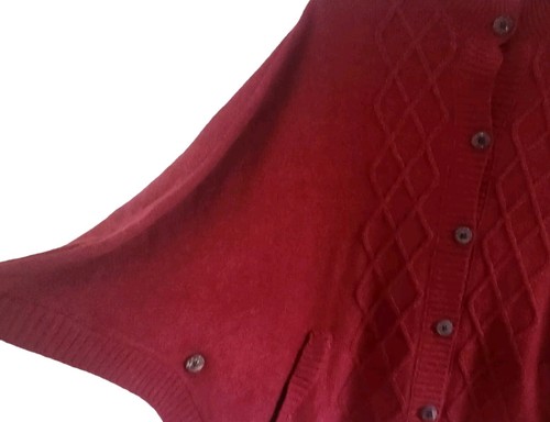 The Vermont Country Store Red Wool Blend Sweater Poncho Cape Button Front O/S - Picture 3 of 8