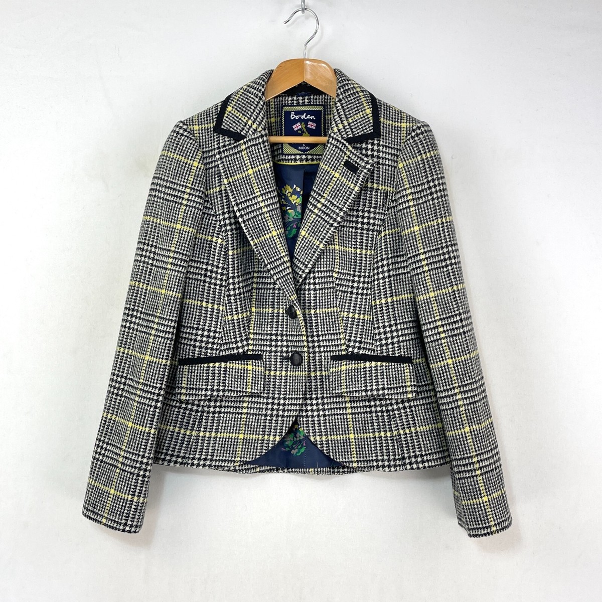 Boden Tweed Jacket Womens 6P Petite Black White Grey Houndstooth Check  Hacking