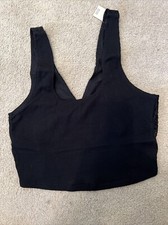 Aerie Bralette Pullover Wireless Ribbed Front and Lace Back Black Size M