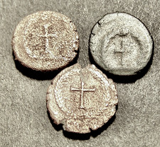 First Roman Coins to Bear A Solitary Christian Cross, 11-13mm, 3 Coins Lot
