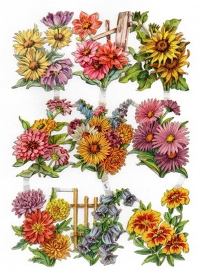 Alte Stammbuchbilder Glanzbilder Bogen 1068 Blumen... EB kompl. DDR Rar!!