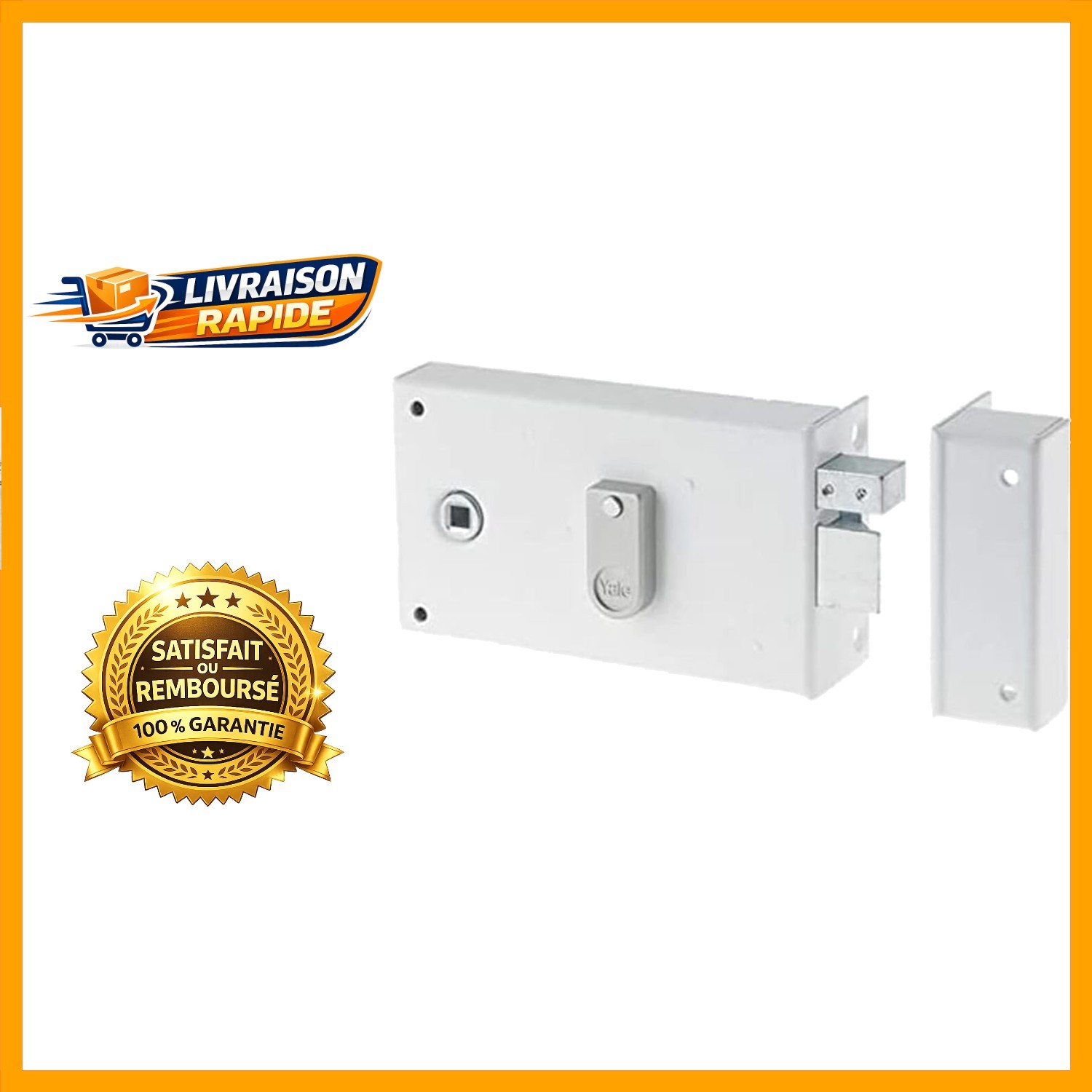Serrure en applique Yale blanche avec 2 clés pour grille et portail extérieur