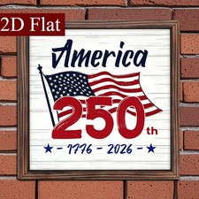 America 250th 1776-2026 USA Flag Patriotic Wooden Plaque 4th Of July Decoration