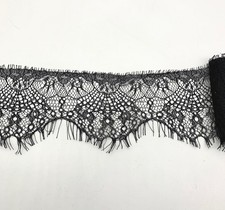 3mt of lace trim with eyelash edge scallop 9cm black, straight easy-sew top edge
