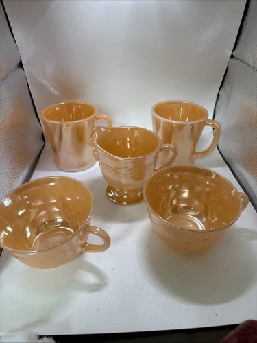 Vintage Fire King Peach Lustre creamer Cups Mugs Anchor Hocking Laurel leaf USA