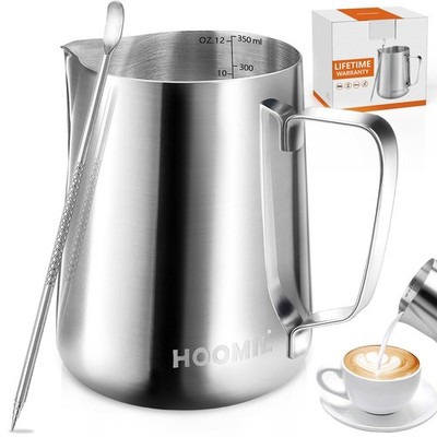 HOOMIL Milk Frothing Pitcher, 12oz/20oz/32oz Stainless 12 Ounces, Silver 