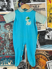 Vtg Baby Kids Retro 60s-70s Blue Puppy Dog Peter Pan Collar Footie Pajama