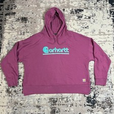 Carhartt Hoodie Women  s Sx XL Pink w/Teal Logo Graphic Tencel Fiber Series