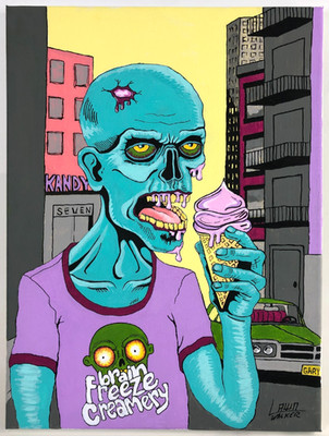 Lowbrow Pop Art Hot Rod Zombie Ice Cream Painting by Lawn Walker
