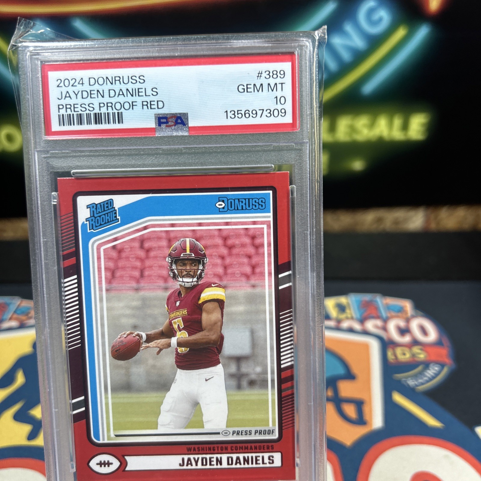 PSA 10 RC Jayden Daniels 2024 Donruss Rated Rookie Red Parallel Color Match RARE view 3