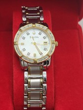 NEAR MINT Vintage BULOVA 98R107 Ladies Watch Mother Of Pearl Dial 24 Diamonds
