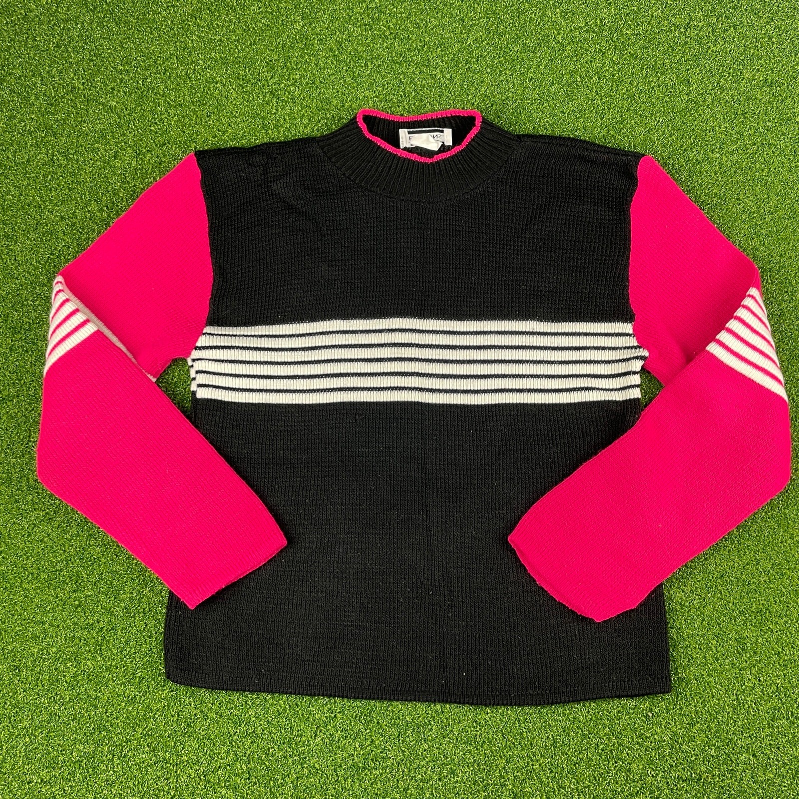 Vintage Basic Editions Black Pink Waffle Knit Cre… - image 1