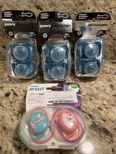 Joovy Airnoogie Pacifiers 0M 2-Pack CleanFlow Silicone Natural Touch Teal X3