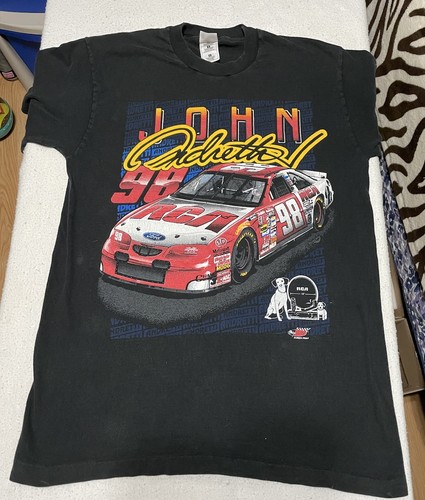 Vintage John Andretti schwarzes T-Shirt Large #98 RCA Racing Einzelnaht