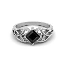 5mm Square Shape Black Spinel 925 Sterling Silver Solitaire Women Celtic Ring