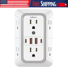 6 Outlet Extender Surge Protector Multi Plug Wall Adapter USB Charger Ports