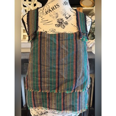 Honey Belle Mori Kei Earthy Striped Apron Layering Tank Top Frayed Edge Boho MED