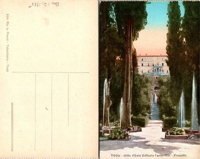 Tivoli Villa dEste Postcard Italy 1935 Unposted Color Fountain Garden Vintage
