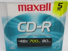 Maxell CD-R Recordable Disc, 48X/700MB/80 Min 5-CD's.