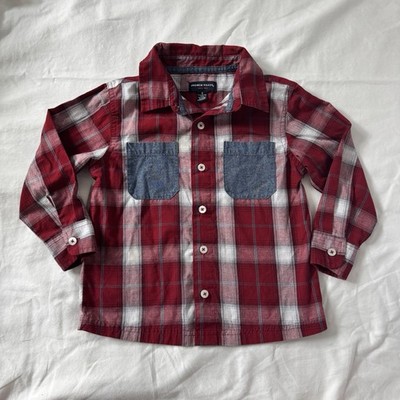 French Toast Boys Plaid Button-Up Shirt Red Size 4 Long Sleeve with Pockets