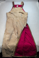 Carhartt Insulated Bib Overalls Men  s 46x30 Duck Canvas Quilt Lined Tan